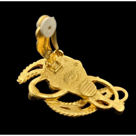 VTG Barrera for Avon Clip-On Earrings Goldtone Black Lucite Stones Rhinestones - Picture 6 of 7